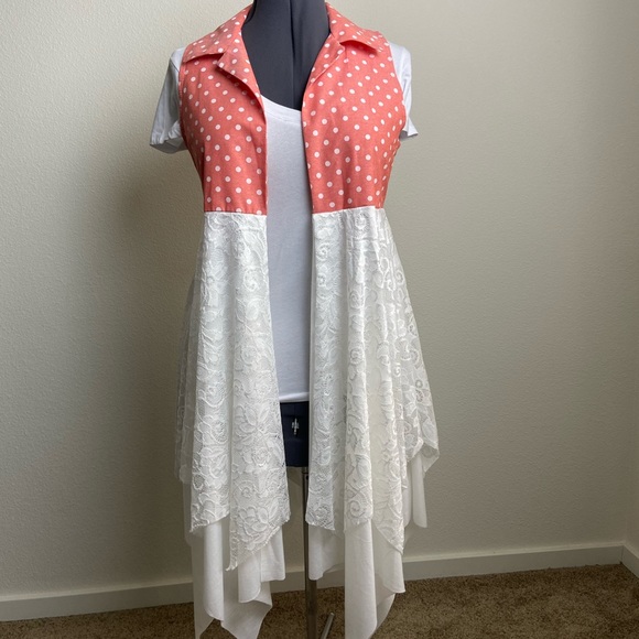 USA Made COQUETTE Large Orange Polka Dots Open Front Lagan Sleeveless Vest - Picture 1 of 6